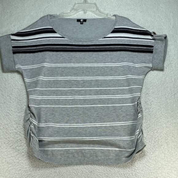 A & I  Sweater Women's Size XL Gray Striped Scoop Neck Cuffed Sleeves - Picture 1 of 7